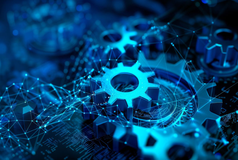 blue gears with wire frames